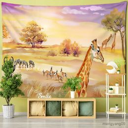 Tapestries Fawn Painting Tapestry Wall Hanging Animal Natural Scenery Hippie Aesthetics Room Home Decor R230815