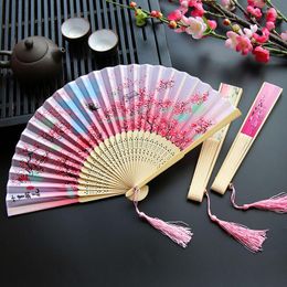 Decorative Figurines Chinese Traditional Silk Folding Fan Classical Dance High Quality Tassel Elegant Female Friend Gift