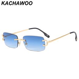 Sunglasses Kachawoo retro rectangular sunglasses rimless male female uv400 small sun glasses fashion blue pink gold metal birthday gifts 230814