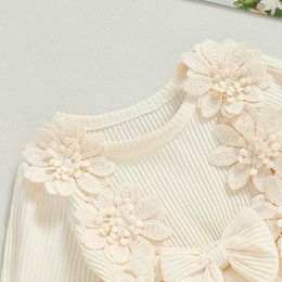 Girl's Dresses Newborn Baby Girls Romper Dress Long Sleeve Crew Neck Flower Bow Tulle Patchwork Jumpsuit Autumn Clothes for Girl