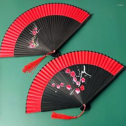 Decorative Figurines 2 Pcs Silk Fabric Hand Fan Antique Folding Chinese Wooden Bamboo Home Party Dance Decor Fans Cheongsam