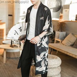 Men's Jackets New men's loose fitting Long Harajuku Haigou jacket Men's Chinese style Changhaigou 2020 Men's summer fashion print slit thin jacket Z230816