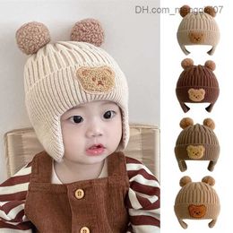 Caps Hats Winter baby bikini hat cartoon bear ear protection knitted hat suitable for young children boys and girls cute Korean warm children's crochet hat Z230815