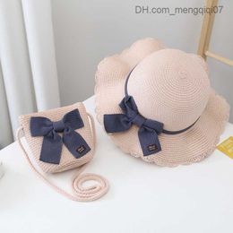 Caps Hats 2 pieces of summer children's sun protection hat baby straw hat bag set cute big Eve sun hat for children and girls cool Z230815