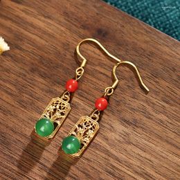 Stud Earrings Niche High-end Design Ancient Electroplating Gold Colour Imitation Jade For Women Retro Court Wholesale