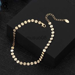 Anklets ORSA JEWELS 925 Sterling Silver 4mm Round Plate Chain Anklet 14K Gold Plated Simple Jewelry for Women Birthday Gift SA25 J230815