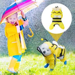 Dog Apparel Raincoat Pet Rainwear Waterproof Bee Shape Puppy Jacket Outdoor Clothes With Hood Washable Cats Jumpsuit Supplies