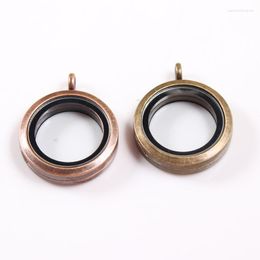 Pendant Necklaces 5Pcs/lot 30mm Round Magnetic Alloy Floating Locket Ancient Bronze / Red Copper Glass For Memory Charm