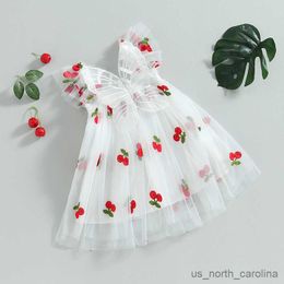 Girl's Dresses Children's Cute Puffy Fairy Dress Girls Mesh Suspender Dress Cherry Print Butterfly Wings Birthday Party Princess Dresse R230815