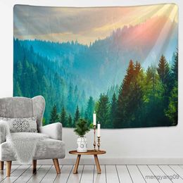 Tapestries Green Forest Tapestry Big Tree 3D Fantasy Plant Natural Scenery River Bamboo Forest Wall Hanging Home Decor R230815