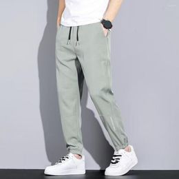 Men's Pants Men Sports Drawstring Elastic Waist Ice Silk Loose Ankle-banded Soft Breathable Pockets Streetwear Cargo Sweatpants