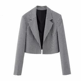 Womens Suits Blazers Women Fashion Plaid Notched Neck Office Ladies Commute Cropped Long Sleeve Jacket Blazer Mujer Female 230815