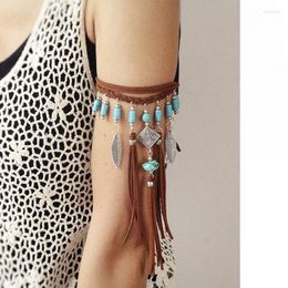 Link Bracelets Headdress Women's Leather Rope Metal Custom Ethnic Style Arm Necklace Tassel Synthetic Turquoise Ornament Holiday