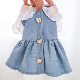 Dog Apparel Pet Cat Spring And Summer Cute Clothes Comfortable Casual Lace Bear Button Broken Floral Skirt