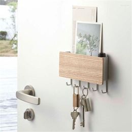 Hooks Wall Hanging Bamboo Key Hanger Holder Organizer Rectangle Rack Coat Home Decoration