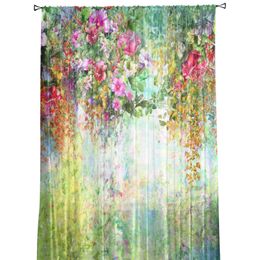 Curtain Flower Watercolour Vineman Rose Morning Glory Voile Tulle Sheer Curtains for Bedroom Living Room Kitchen Decor Window Curtain