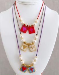 Pendant Necklaces 5Pcs Escapulario Necklace Boho Miyuki Cross Heart Freshwater Pearl Beaded Handmade Braided Rope Charm For Girls Gift