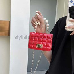 Cross Body 2023 Summer Mini Lipstick Makeup Bag Chain Small Bag Shoulder Bag Fashion Plaid Embossed Pearl Chain Bagstylishhandbagsstore