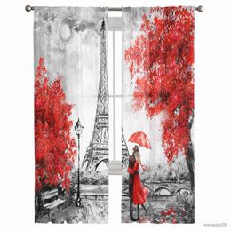Curtain Embracing Paris Autumn Maple Leaves Sheer Curtains for Living Room Kitchen Tulle for Windows Voile Yarn Curtains for Bedroom R230815