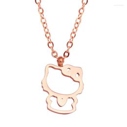 Pendant Necklaces Kawaii Kitty Necklace For Tweens Girls Cute Cartoon Anime Rose Gold Colour Titanium Steel Accessorie Fashion Jewellery