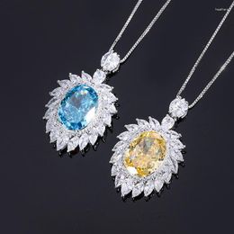 Chains Exquisite Yellow Blue Feather Pigeon Egg High Carbon Diamond Pendant Necklace For Women Luxury Real S925 Silver Anniversary Gift