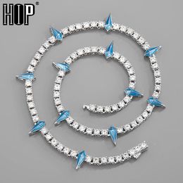 Pendant Necklaces 4MM Tennis Chain Dropwater Shape Iced Out Colourful s Bling Rapper Necklaces For Men Women Choker Jewellery 230815