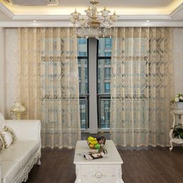 Curtain Luxury European jacquard Tulle Curtains for Living Room Bedroom Windows Treatment Beige White Sheer Curtain Screen