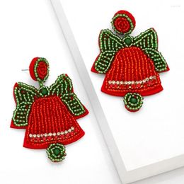 Dangle Earrings FLOLA Boho Red Beads Jingle Bells For Women Handmade Drop Christmas Female Jewelry Gifts Erss76