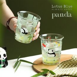 Mugs Panda Little Flower Reverse Cup Glass Creative Home Juice Coffee Mug Cool Drink Cute Style Watter Bottle 230815