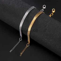 Anklets Simple Blade Chain Anklets Stainless Steel Snake Bone Leg Chains for Women Gold Color Brelet on The Ankle Fashion Beh Jewelr J230815