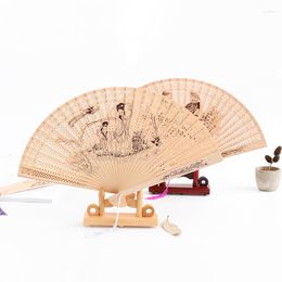 Decorative Figurines Chinese Classical Folding Fan Vintage Women Small Hand Portable Wooden Hollow Abanicos Para Boda Eventail Mariage