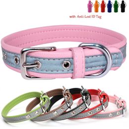 Dog Apparel Cute Reflective Cat Collar with Name Tag Microfiber Adjustable Puppy Kitten Collars for Small Medium Large Girl Boy 230814