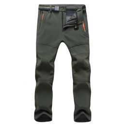 Mens Pants Winter Fleece Thermal Outwear Soft Shell Casual Women Thick Stretch Waterproof Military Tactical Long Trousers 230815
