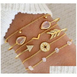 Cuff Bracelet Jewellery Womens Fashion Gold Bangle Open Bracelets Arrow Gemstone Diamond Bangles Set B09141 Drop Delivery Dhnub