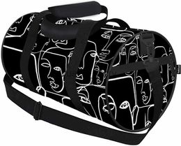 Duffel Bags Faces In Dark Travel Duffle Bag Abstract Woman Face Continuous Line Drawing Minimalist Cubism Overnight Bag J230815