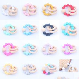 Soothers Teethers Baby Teether Rings Set Food Grade Beech Wood Teething Ring Chew Toys Shower Play Round Wooden Bead Sile M1427 Dr Dhagr