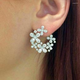 Stud Earrings Ne'w Romantic CZ Flowers For Women Ear Piercing Delicate C Shaped Floral Wedding Party Trendy Jewelry