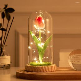 Decorative Flowers Valentines Day Gift For Girlfriend Eternal Tulip Artificial Flower With Fairy String Lights In Dome Mothers Wedding