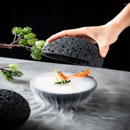 Bowls Creative Planet Volcanic Stone Ball Tableware Dish Artistic Seafood Sushi Sashimi Ice Plate Smoke El Dinnerware