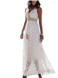 Casual Dresses White Women Summer Dress Sexy Lace Holiday Style Beach Long Vacation Outfits Sleevelss V Neck Bohemian Vestidos
