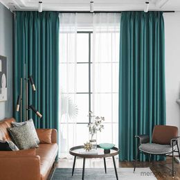 Curtain Nordic Thick blackout double-sided linen curtains for living room bedroom thermal insulation black gray solid curtain drapes R230815