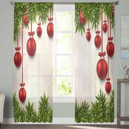 Curtain Christmas Fir Twigs And Colorful Balls Sheer Curtains For Living Room Bedroom Balcony Transparent Window Blinds Kitchen Drapes