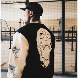 Men's Jackets 2022 Autumn and Winter New American Vintage Street Lazy Style Black and White Baseball Jacket with Men's and Women's Hip Hop Design Sense Jacket Z230816