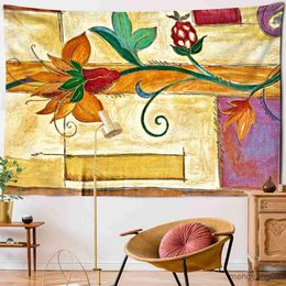 Tapestries Yellow Flowers Chinese Ink Tapestry Wall Mount Style Indoor Home Decor R230815