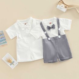 Clothing Sets Infant Newborn Baby Boy Short Sleeve Romper Suspender Shorts Bow Tie Gentleman Style Clothing 2Pcs Set 0-18M