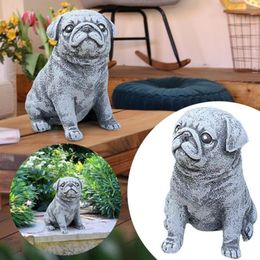 Garden Decorations Cute Pug Dog Statue Puppy Sculpture Imitation Stone Resin Crafts Ornaments Backyard Decor Outdoor Patio Decoration