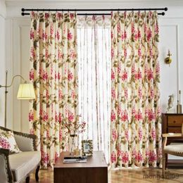 Curtain American Floral Curtains for Bedroom Living Room Printed Linen Curtain Window Drapes Cortina Customs R230815