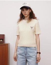 Women's Sweaters Yellow Colour Bear Embroidery Fashion Knitting Sweater Pullovers Short Sleeves Elastic Fabric Lady Tees Jumpers