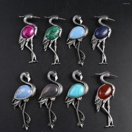 Charms 5 PCS Delicate Alloy Pendant Flamingo Shaped Brooch Inlaid With Natural Semi Precious Stones Charm Jewelry Accessories DIY Gift