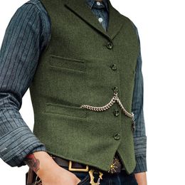 Men s Vests Business Waistcoat Jacket Casual Slim Fit Gilet Homme for Groosmen Man Wedding Suit Vest Brown Wool Tweed 230814